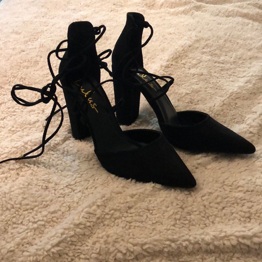 Lulu’s suede black lace-up heels